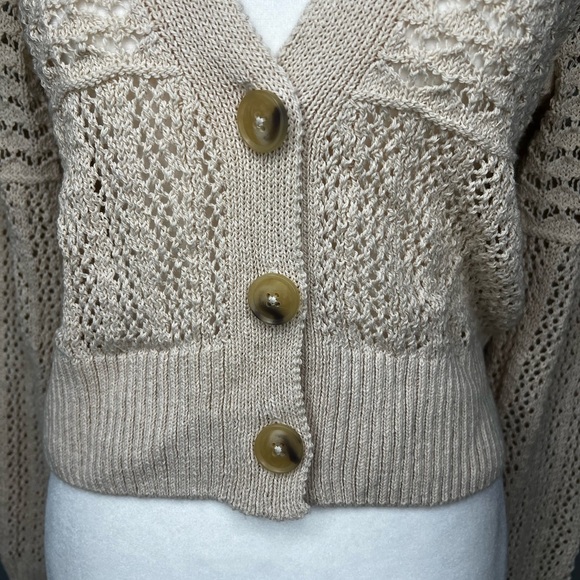 Anthropologie Beige Open-Knit Button Cardigan Sweater Womens Size XS - Picture 8 of 17